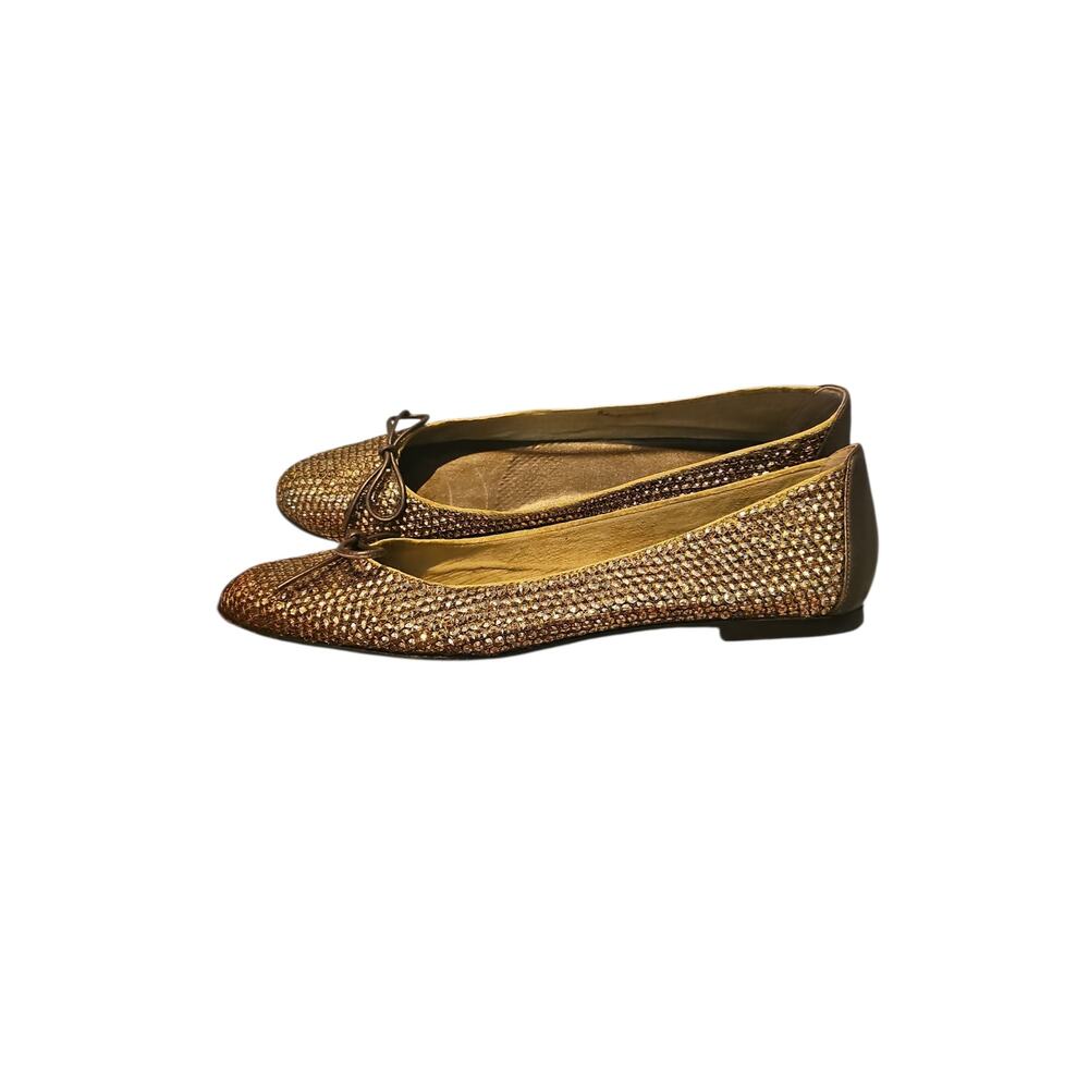 Stuart Weitzman Metallic Gold Embellished Pointed-Toe Flats 10.5 N